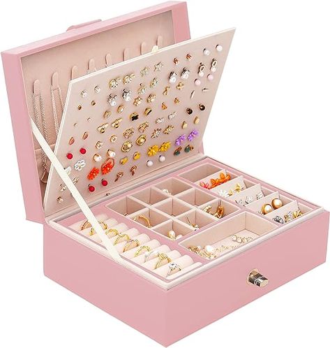 Amazon.com: QBestry Stud Earring Organizer for Girls Jewelry Organizer Box Earring Box for Girls Jewelry Box for Stud Earrings Storage Organizer teens Jewelry Boxes for Women Earrings Holder Organizer Box Pink : Clothing, Shoes & Jewelry Girls Jewelry Organization, Stud Earring Organizer, Stud Earring Storage, Stud Earrings Holder, Teen Earrings, Pink Jewelry Box, Ring Holder Necklace, Earring Jewelry Box, Girls Jewelry Box