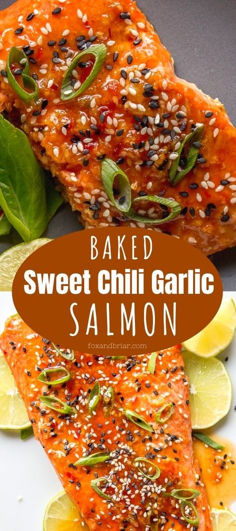 Chinese Salmon Recipes, Salmon And Peppers Recipe, Sweet Chili Fish Recipes, Chili Garlic Salmon, Honey Chili Salmon, Sweet Chili Salmon Recipes, Sweet Chili Garlic Salmon, Chili Salmon Recipe, Air Fryer Sweet Chili Salmon