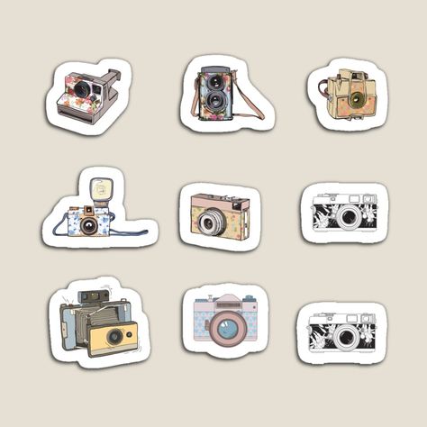 Get my art printed on awesome products. Support me at Redbubble #RBandME: https://www.redbubble.com/i/magnet/camera-pack-stikers-for-photographer-pattern-camera-by-Yassou-Shop/58637558.TBCTK?asc=u Camera Stickers Printable, Camera Sticker, Photographer Design, Jesus Drawings, Film Pictures, Vintage Camera, Aesthetic Stickers, Journal Stickers, Menu Design