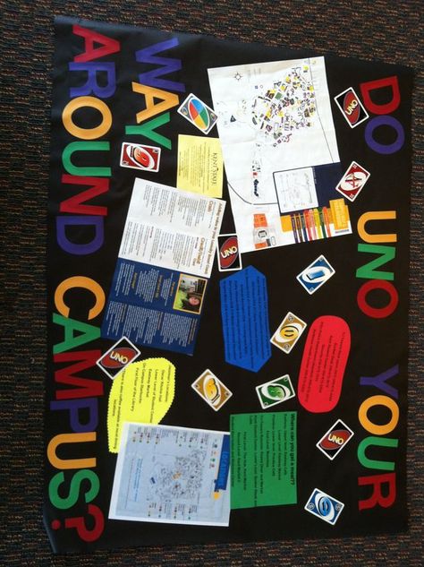 Do "UNO" Your Way Around Campus? Passive Program for Welcome Week (maybe a board game theme?) Resident Assistant Boards, Res Life Door Decs, April Bulletin Boards, Board Game Themes, Welcome Week, College Bulletin Boards, Grid Board, Interactive Bulletin Boards, Ra Bulletins