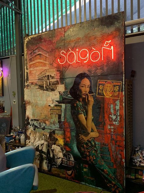 Vietnamese Cafe Interior, Vietnamese Cafe Design, Modern Vietnamese Restaurant, Vietnamese Restaurant Interior, Vietnamese Interior Design, Vietnamese Restaurant Design, Vietnamese Decor, Vietnamese Painting, Pop Art Interior Design