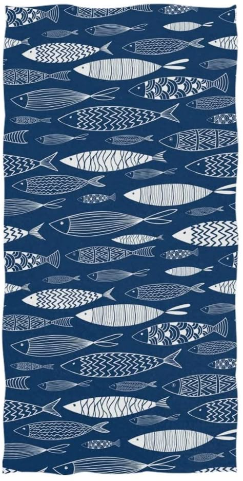 Naanle Stylish Realistic Underwater Shoal of Fish Soft Highly Absorbent Large Hand Towels Multipurpose for Bathroom, Hotel, Gym and Spa (16" x 30",Navy Blue) : Home & Kitchen Sea Pattern Design, Persian Golf, Fish Motif Design, Blue Fish Illustration, Restaurant Mural, Batik Patterns, Fish Fabric Print, Shoal Of Fish, Fish Fabric