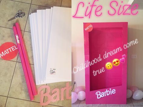 Barbie Box Photo Booth DIY #barbie#barbieparty#partydecor#diypartydecor#birthday Life Size Barbie Box, Barbie Box Photo Booth, Photo Booth Diy, Barbie Decorations, Life Size Barbie, Booth Diy, Barbie Party Decorations, Barbie Theme Party, Mermaid Barbie