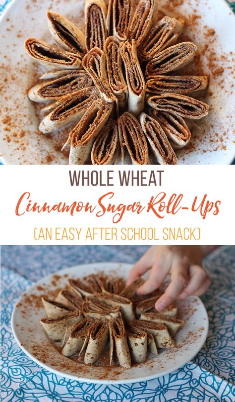 Kids love to make and enjoy this easy treat that tastes a lot like cinnamon rolls. Moms love that they are a whole lot better for kids than cinnamon rolls. #ThrivingHome Tortilla Cinnamon Roll Ups, Cinnamon Tortillas, Mini Cinnamon Rolls, Tortilla Rolls, Easy Snacks For Kids, Roll Ups Tortilla, Gluten Free Tortillas, Mini Tortillas, Easy Meals For Kids