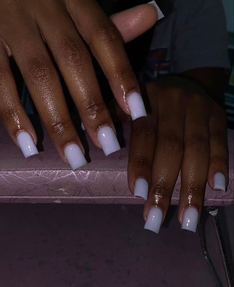 Nut White Nails Short, White Short Nails Black Women, Manicure Ideas Black Women, Short Square Acrylic Nails Milky White, Milk White Nails Short, Manicure Black Women, Overlay Nails Black Women, Plain Short Acrylic Nails, White Nails Black Women