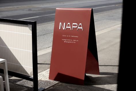 Napa on Behance Sign Board Design, Exterior Signage, Sandwich Board, Outdoor Signage, Wayfinding Signage, Visual Journal, Environmental Graphics, Signage Design, 로고 디자인