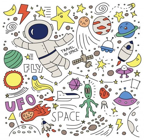 Banner Doodle, Shoe Drawing, Space Doodles, Space Drawing, Doodle Wall, Drawing Doodles, Space Drawings, Kids Doodles, Art Symmetry