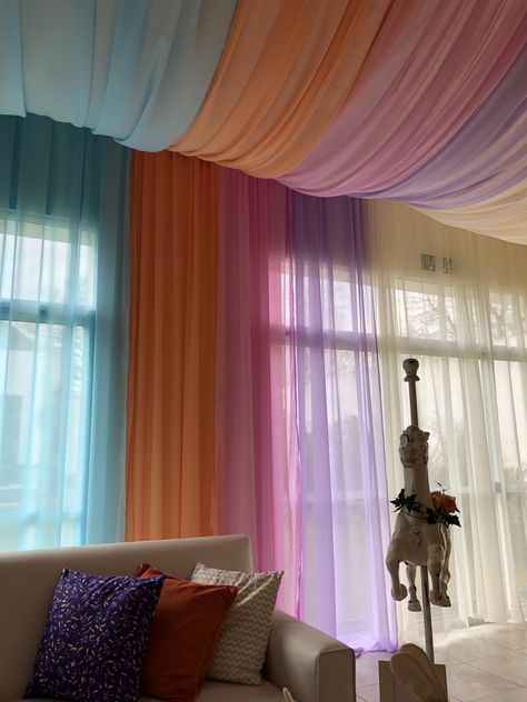 Sheer Bedroom Curtains, Office Update, Arbor Decor, Silk Drapes, Music Studio Room, Bedroom Curtains, Studio Room, Canopy Bed, Office Room