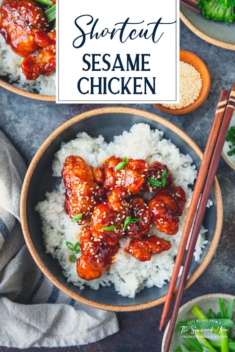 This homemade sesame chicken recipe takes advantage of store-bought shortcuts for an easy dinner that's better than Chinese takeout! Toss the crispy sesame chicken in a thick, sweet, and savory sauce, serve it over rice, and pair it with a side of steamed broccoli, ramen noodle salad, or baked egg rolls. It's a fun, flavorful, family-friendly meal that's ready in less than 30 minutes! Broccoli Ramen Noodle Salad, Homemade Sesame Chicken, Baked Egg Rolls, Sesame Chicken Sauce, Broccoli Ramen, Crispy Sesame Chicken, Ramen Noodle Salad, Sesame Chicken Recipe, Honey Sesame Chicken