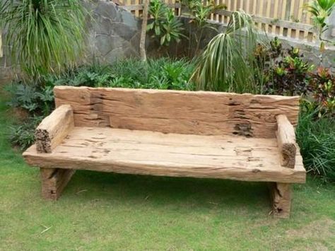 Outdoor benches are beautiful garden decorations that blend gorgeous designs and textures, surprise with original combinations of materials and offer functional pieces of outdoor furniture, ideal for porches, pool patios, and green lawns Rustic Outdoor Benches, Rustic Wood Bench, Diy Bank, Rustic Outdoor Furniture, Teak Garden Bench, Wood Bench Outdoor, Wooden Garden Benches, Outdoor Wood Furniture, Rustic Bench