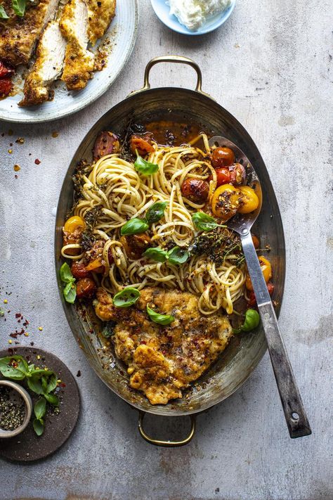 ‘It’s probably one of the best meals I’ve eaten in Italy’ — Donal Skehan shares delicious dishes inspired by his travels in the home of pasta - Independent.ie Burst Cherry Tomatoes, Basil Mozzarella, Donal Skehan, Pork Fillet, White Bean Salad, Green Beans And Tomatoes, Midweek Meals, Italian Recipes Authentic, Summer Dinner