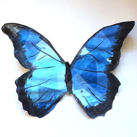 Easy craft. Collage a butterfly using tissue paper, glue, paint and the free template. Blue Morpho Butterfly Craft, Morpho Butterfly Craft, Tissue Paper Collage, Elizabeth Elliot, Butterfly Craft, Blue Morpho Butterfly, Butterfly Template, Morpho Butterfly, Blue Morpho