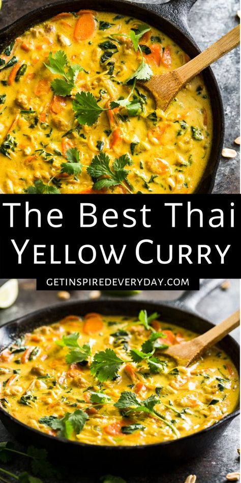 Thai Yellow Chicken Curry, Yellow Chicken Curry, Yellow Curry Recipe, Thai Curry Recipes, Thai Chicken Curry, Asian Cucumber Salad, Yellow Curry, Curry Dishes, Thai Chicken