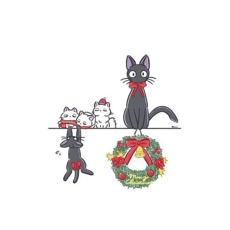 Ghibli Christmas, Kiki's Delivery Service Cat, Service Cat, Studio Ghibli Characters, Ghibli Artwork, Kiki Delivery, Snoopy Wallpaper, Anime Christmas, Christmas Doodles