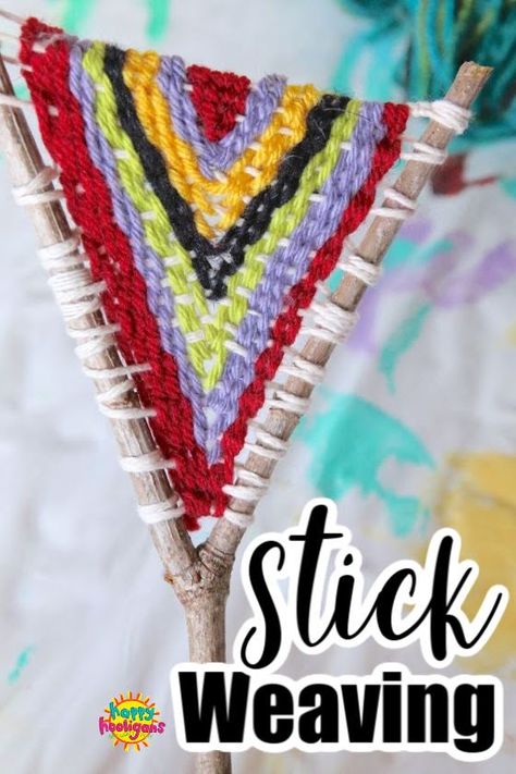 Stick weaving is fun for all ages, and requires only a sturdy Y-shaped stick, yarn, and a sewing needle. Check out these beautiful designs! Weaving Branches, Stick Weaving, Yarn Crafts For Kids, Gifted Students, Happy Hooligans, Genius Hour, Weaving For Kids, Straw Weaving, Stained Glass Effect