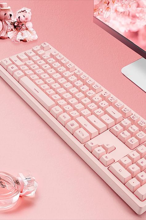 Basaltech Pink Keyboard with 7-Colors LED Backlit, Pink Gaming Keyboard for laptop, Cute Colorful Wired keyboard for Office and Games Light Up Keyboard, Pastell Pink, Pink Keyboard, Laptop Keyboard Covers, Pink Games, Pink Laptop, Mac Laptop, Keyboard Cover, Pc Setup