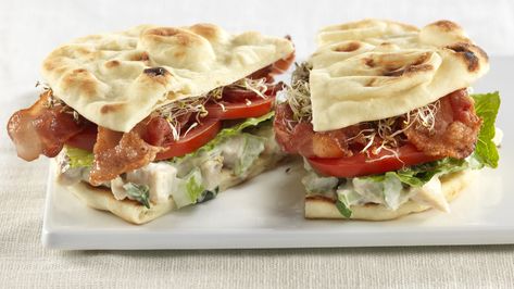 Naan Rounds Bacon Chicken Salad Sandwich – Stonefire Authentic Flatbreads Naan Rounds Ideas, Naan Rounds Recipes, Naan Bread Sandwich Ideas, Naan Sandwich Ideas, Naan Sandwiches, Naan Sandwich, Cranberry Pecan Brie, Sundried Tomato Pizza, Bacon Chicken Salad