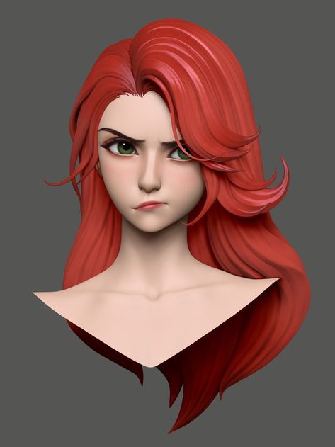 Zbrush Hair, Red Haired Girl, Digital Hair, 3d Karakter, Stylized Character, 얼굴 드로잉, Digital Sculpture, Desain Editorial, 3d Modelle