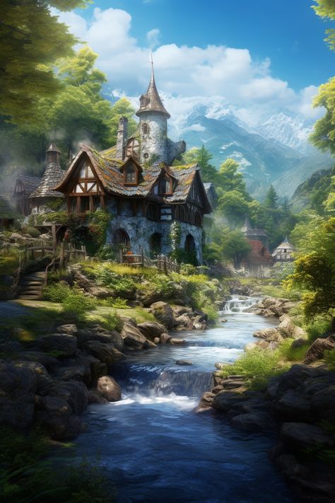 Beach Town Aesthetic, Cottage By The Lake, Village Vibes, River Village, French Manor, Fantasy Settings, Medieval House, Minecraft Inspiration, Medieval Houses