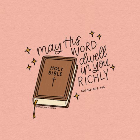 may His word dwell in you richly! 💖 I’ve missed a few days of my #inktober2024 but today’s prompt is book! & there’s no greater book than the Bible 🥰 • • #emilygracecreates #faithinspired #dwellrichly #rootedinChrist #biblelettering #christianillustration #Jesus #christian #God #faith #bible #colossians3 Uniquely Made By God, Bible Book Drawing, God Widgets, Growing In Faith, Exodus Bible, Read Your Bible, Encouragement Quotes Christian, Christian Graphics, Cute Bibles