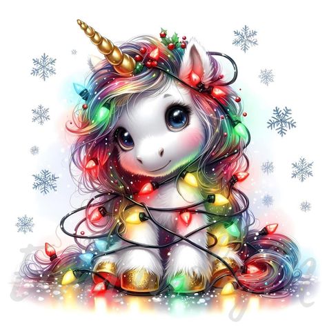 This delightful clipart features an adorable unicorn wrapped in colorful Christmas lights, with its vibrant mane shimmering under festive lights. Perfect for holiday-themed projects, Christmas cards, and winter decorations, this whimsical unicorn brings joy and warmth to any creative project. Ideal for digital planners, scrapbooking, or seasonal print designs, and more. "What will you receive?" - 4  Zip Files - 10 high-quality images (without watermarks) - Instant Download - 4096x4096 pixels - R Christmas Unicorn Svg, Christmas Digital Products, Unicorn Clip Art, Unicorn Clipart, Unicorn Christmas, Unicorns Clipart, Unicorn Crafts, Christmas Unicorn, Cartoon Unicorn