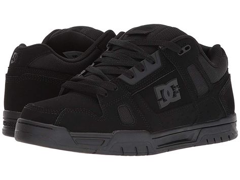 DC Stag (Black/Black/Black) Men's Skate Shoes. Don't settle for anything less than the best. Keep gunning for the gold with the Stag from DC. Action nubuck and leather upper. Injected TPR logo. Molded TPU eyestay. Mesh collar and underlays. Medial perforations for added breathability. Foam padded tongue and collar for all-day comfort. Performance wrapped cupsole construction for added durability. DC's trademarked Pill pattern  #DC #Shoes #Athletic #Skate #Black Stag Outfits, The Stag, Leopard Print Sneakers, Mens Trail Running Shoes, Mens Skate Shoes, Shoe Crafts, Skate Shoe, Print Sneakers, Dc Shoes