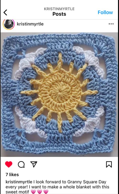 Mode Crochet, Pola Amigurumi, Sun And Clouds, Crochet Design Pattern, Crochet Granny Squares, Crochet Square Patterns, Fun Crochet Projects, Crochet Things, 자수 디자인