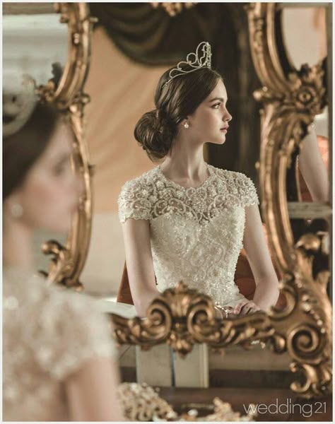 Contemporary Bridal, Queen Aesthetic, Royalty Aesthetic, Stunning Wedding Dresses, Foto Poses, Neckline Designs, Princess Aesthetic, Stunning Gowns, A Mirror