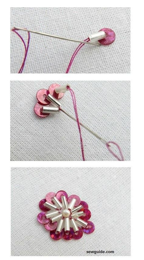 10 easy to do Bead Embroidery Flower motifs - Sew Guide | Hand beaded embroidery, Bead embroidery jewelry, Bead embroidery tutorial How To Beading On Fabric, Embroidery Flowers With Beads, Bead Sewing Embroidery, Beaded Clothing Diy, Embroidery With Beads On Clothes, Diy Beading Clothes, How To Sew Beads On Fabric, Beading On Clothes, Hand Bead Embroidery Designs