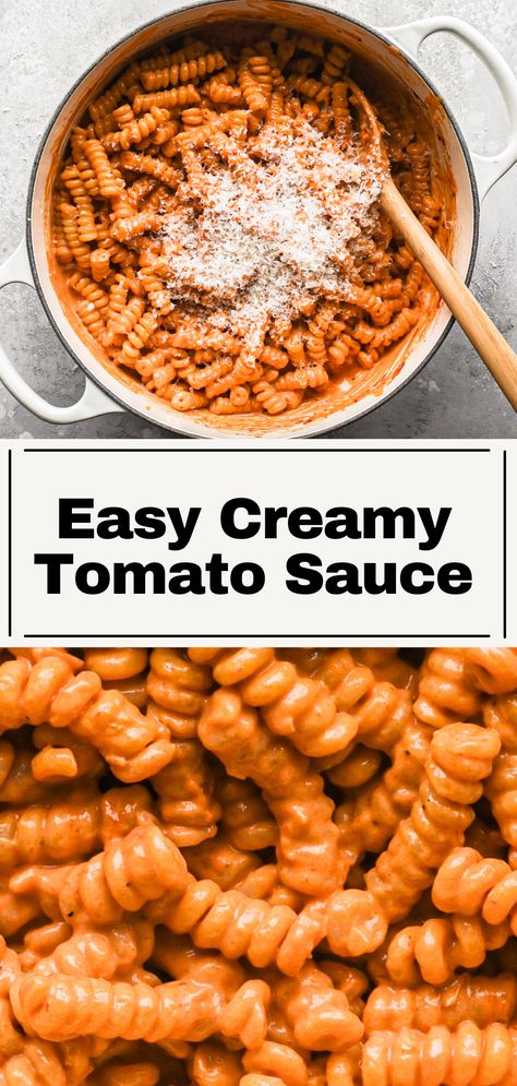 We all need a go-to pasta sauce in our arsenal, and this one is it for me – super easy creamy tomato sauce made from scratch (aka pink sauce). It's full of flavor with only a few ingredients; shallots, garlic, a little spice from red pepper flakes, tomato paste for a deep tomato flavor, and of course heavy cream. A weekly staple dinner that comes together in no more than 15 minutes. Red Pasta Sauce Recipes Tomatoes, Easy Creamy Tomato Pasta Recipes, Tomato Paste Heavy Cream Pasta, Dinner With Tomato Paste, Healthy Meals With Tomato Sauce, Creamy Tomato Pasta Sauce Recipes, Easy Pasta Recipes With Tomato Sauce, Easy Pasta Recipes Tomato Sauce, How To Make Pasta Sauce With Tomato Paste