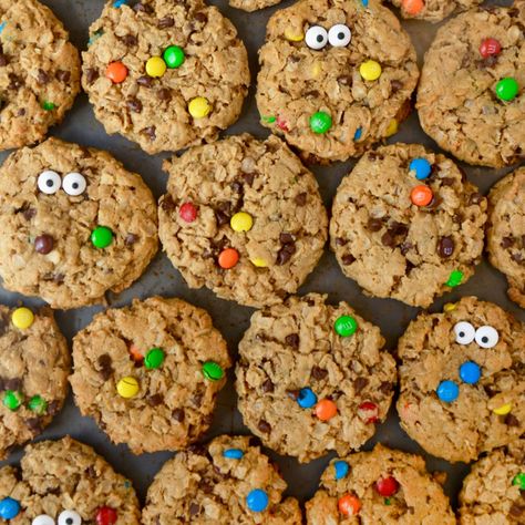 Monster Cookies | Just a Taste Flourless Desserts, Monster Cookies Recipe, Just A Taste, Chunky Peanut Butter, Köstliche Desserts, Most Popular Recipes, Mini Chocolate Chips, Cookie Desserts, Cookie Monster