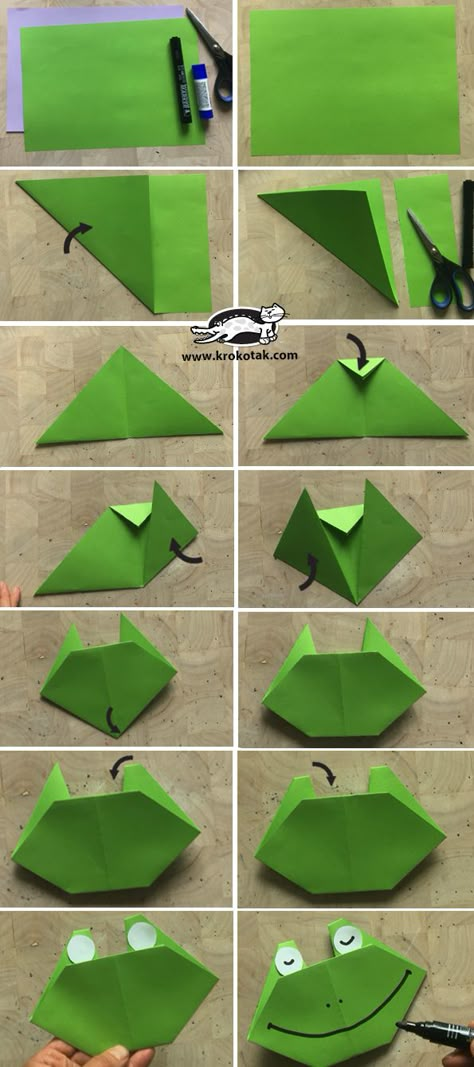 krokotak | ORIGAMI FROG Origami Návody, Frog Origami, Origami Kids, Paper Frog, Origami Frog, Frog Coloring Pages, Kids Origami, Frog Crafts, Fall Arts And Crafts