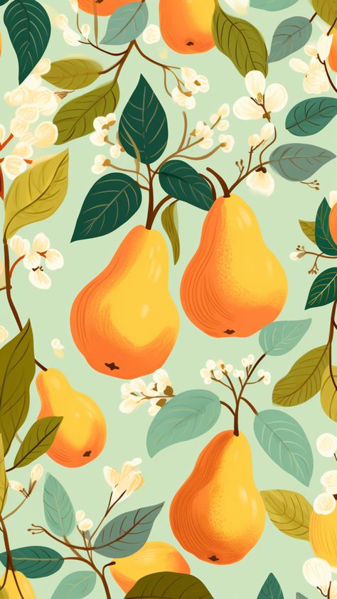 Pear Illustration Design, Pear Aesthetic, Orchard Illustration, Pear Wallpaper, Pear Illustration, Stamp Earrings, Fruit Images, Pear Pattern, Fall Illustration