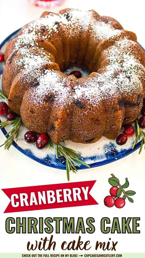 Cranberry Bundt Cake, Cranberry Orange Bundt Cake, Easy Holiday Dessert, Christmas Bundt Cake, Cranberry Christmas Cake, Cranberry Orange Cake, Christmas Cake Recipe, Easy Cake Recipe, Recipes Using Cake Mix