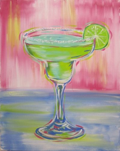 Bonita Margarita - Amanda Burns #16309 Margarita Drawing Easy, Sip And Paint Paintings, Margarita Canvas Painting, Margarita Painting Easy, Diy Sip And Paint Canvas Ideas, Cocktail Painting Acrylic, Tequila Painting, Margarita Painting, Cocktail Painting