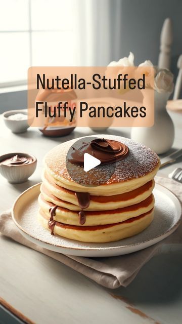 Reel Good Recipe | 🍫 Nutella-Stuffed Fluffy Pancakes 🥞  Get ready to indulge in the fluffiest Nutella-stuffed pancakes that are perfect for any mornin... | Instagram Nutella Pancakes Recipe, Frozen Nutella, Nutella Stuffed Pancakes, Stuffed Pancakes, Nutella Pancakes, Good Recipe, How To Make Pancakes, Nutella Recipes, Fluffy Pancakes