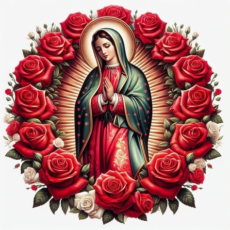 Mexican Catholic Art, Rose Cartoon, Tatoo 3d, Mother Mary Pictures, Lady Guadalupe, Virgin Mary Art, Mexican Culture Art, Religious Photos, Catholic Decor