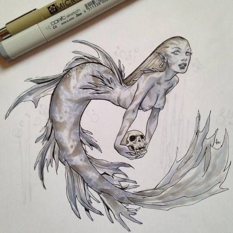 Mermaid Drawing, Dark Mermaid, Mermaid Drawings, Mermaid Tattoo, Arte Inspo, Dessin Adorable, Arte Fantasy, Mermaid Art, Book Art Drawings