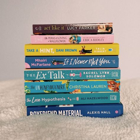 a colorful stack of books on a white blanket. the spines are out. Fake Dating Trope, The Love Hypothesis, Love Hypothesis, Ali Hazelwood, Take A Hint, Fake Dating, Dating Book, Avon Books, Christina Lauren