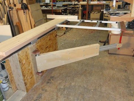 Shop built Sliding table for Tablesaw #6: Building the Outrigger - by Todd Swartwood @ LumberJocks.com ~ woodworking community Sliding Table Saw, Table Saw Stand, Diy Table Saw, Solid Oak Table, Hanger Bolts, Sliding Table, Have A Great Night, Table Saw Accessories, Plywood Sheets