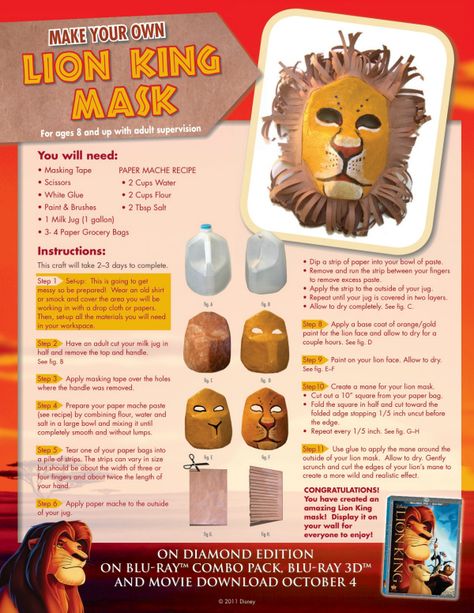 Make Your Own Lion King Mask Craft - Free Printable Disney DIY Instructions Lion King Mask, Lion King Play, King Mask, Animal Masks For Kids, Lion King Costume, Lion King Musical, Lion King Jr, Pride Party, Lion King Party