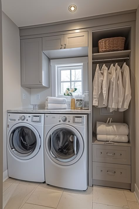 Get inspired by eclectic design with these vibrant ideas for your small laundry room! From bold colors to unique accents, this guide will help you create a laundry space that is as unique as you are. #EclecticInspiration #SmallSpaceLiving #HomeDesign Bedroom With Laundry Room, Bedroom And Laundry Room Combo, Perfect Laundry Room Layout, Small Laundry Nook Ideas, Laundry Small Room Ideas, Panty Laundry Room Combo, Laundry Room With Window Above Washer, Small Laundry Room With Window, Small Utility Room Ideas Layout