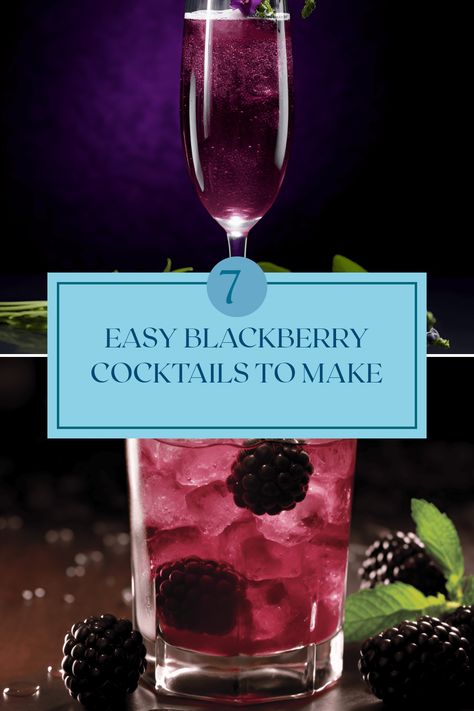 Get ready to whip up these 7 easy blackberry cocktails in minutes! Whether you're craving a refreshing Blackberry Daiquiri with a perfect balance of sweet and tart or the elegant Blackberry-Thyme French 75 that brings a bubbly touch to your gatherings, these drink recipes offer a delightful way to make the most of fresh blackberries. Perfect for parties or a relaxing night in, each recipe is simple and packed with flavor! Explore the refreshing and vibrant world of blackberry mixology. Blackberry Brandy Drinks Cocktails, Blackberry French 75, Blackberry Liqueur Recipes Cocktails, Blackberry Mixed Drinks, Blackberry Cider Cocktails, Blackberry Brandy Cocktail, Blackberry Alcoholic Drinks, Blackberry Puree For Cocktails, Blackberry Gin Cocktail