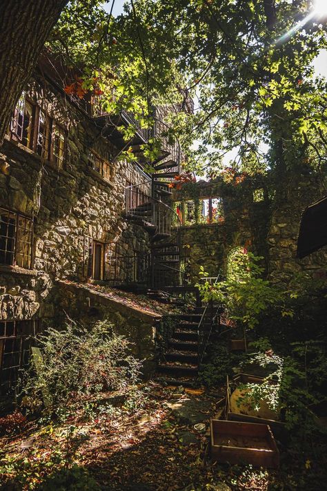 Castle Aesthetic, Abandoned Castles, Spiral Staircase, Abandoned Buildings, Nature Aesthetic, Pretty Places, Green Aesthetic, Fantasy Landscape, Abandoned Places