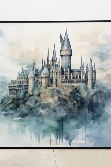 Harry Potter Watercolor, Castle Wall Art, Harry Potter Painting, Castle Painting, Harry Potter Artwork, Magic World, Hogwarts Castle, Castle Wall, Watercolor Canvas