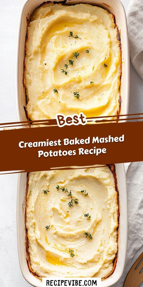 Want to impress your family with the creamiest mashed potatoes at this year's Thanksgiving dinner? Our Creamiest Baked Mashed Potatoes Recipe is packed with flavor and perfect creaminess! Don't forget to save this must-have recipe for your upcoming Thanksgiving celebration! Baked Mashed Potatoes Recipe, Make Ahead Mashed Potatoes, Cream Cheese Potatoes, Baked Mashed Potatoes, Ms Recipes, Buttery Mashed Potatoes, Steamed Potatoes, Mashed Potato Casserole, Mashed Potatoes Recipe