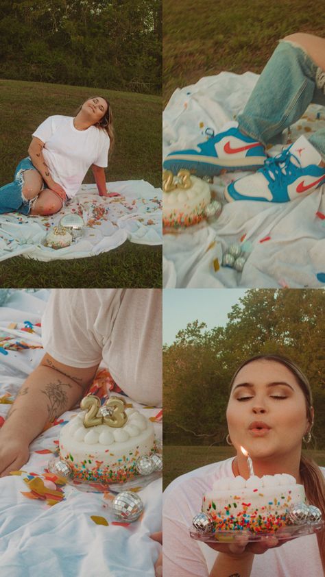 23rd Birthday Jordan Year, Golden Year Photoshoot, Jordan Year Photoshoot, Fall Birthday Photoshoot Ideas, Golden Year Birthday Photoshoot, Photoshoot With Cake, Sweet Sixteen Pictures, Baking Photoshoot, 23 Bday