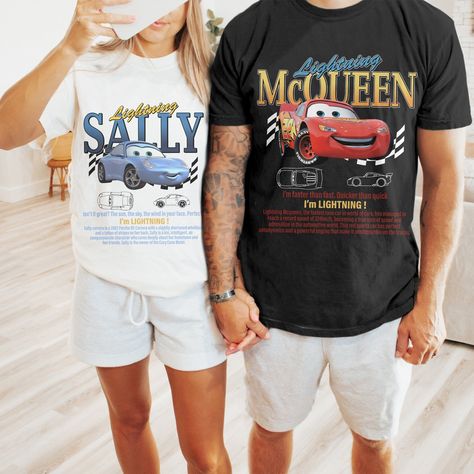 Lightning Mcqueen And Sally, Disney Couple Outfits, Mcqueen And Sally, Couples Disney Shirts, Party Palette, Couple Disney, Couples Disney, Disney Couple, Disney Couple Shirts