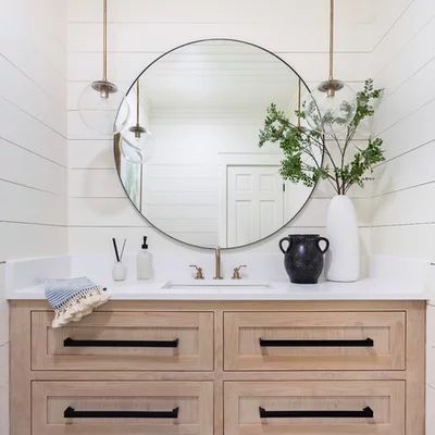 Garden River Master Bathroom - Transitional - Bathroom - Other - by Before and After Builders, Inc. | Houzz Interior Light Fixtures, Bamboo Bathroom, Bathroom Pendant, Farmhouse Remodel, Transitional Bathroom, Bathroom Pictures, Wood Vanity, Wood Bathroom, Bathroom Style