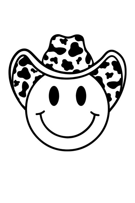 Smiley Face Cowboy Hat SVG | Happy Face | Smiley Face Wallpaper Western Smiley Face, Smiley Cowboy Hat, Smiley Face Cowboy Hat Tattoo, Smiley Face With Cowboy Hat Tattoo, Country Shirts Svg, Cricut Cup Design Ideas, Cricut Animal Projects, Western Tshirt Designs Svg, Smiley Canvas Painting